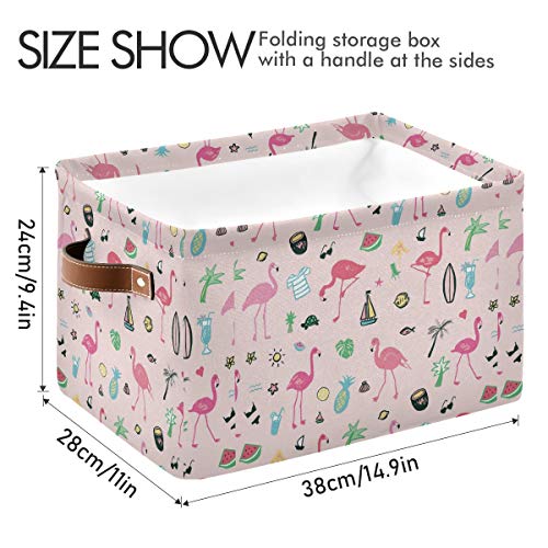 Правоаголна корпа за складирање Фламинго платно ткаенина со рачки - квадратни корпи за складирање за полици/корпи за подароци/организатор