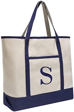 Монограм извезени торбички торби - памук за намирници, плажа или патување - 23 x15 x5 - сина