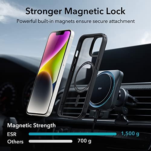 ESR Класичен Хибриден Магнетен Случај Со Полнач За Монтирање На Автомобил HaloLock HaloLock MagSafe, Компатибилен Со iphone 14