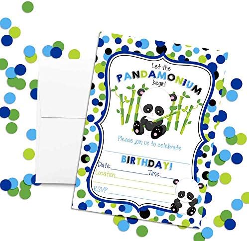 Пандамониум панда носи тематски покани за роденденска забава за момчиња, 20 5 x7 Пополнете картички со дваесет бели коверти од Амандакрекција