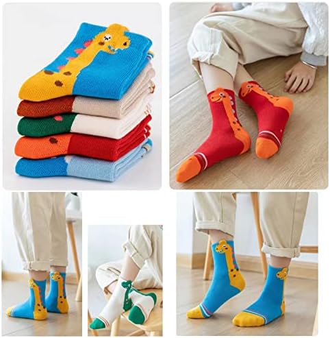 Момци и девојчиња Јипину, диносаурусни чорапи на возраст од 1-3 и 9-12 години стари чорапи од екипаж 5 пакувања сет за подароци за деца