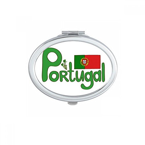 Португалија Национално знаме Зелено шема на овална огледало преносно преклопно преклопно шминка со двојни странични очила