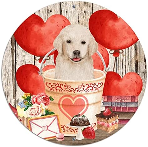 Тркалезен метал Денот на вineубените знаци на венецот Златен ретривер црвено срце балон дрво жито, миленичиња кучиња loversубители