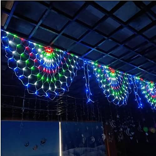 Anvirtue Божиќни украси на отворено светла паун нето ламба шарена пајак веб -предводена самовила светлина 3m 372leds Божиќ за дома