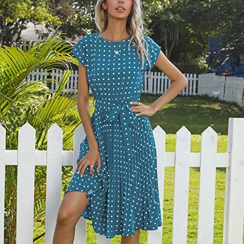 Домашни фустани 2023 година, дами пролетни модни модни плетени туники околу вратот печатен фустан со краток ракав