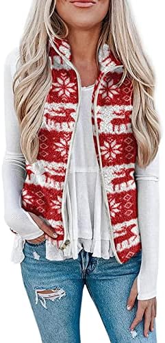 Женска нејасна Божиќна руно јакна лесен елек пријатна кардиган кардиган надворешна облека со џеб електрик