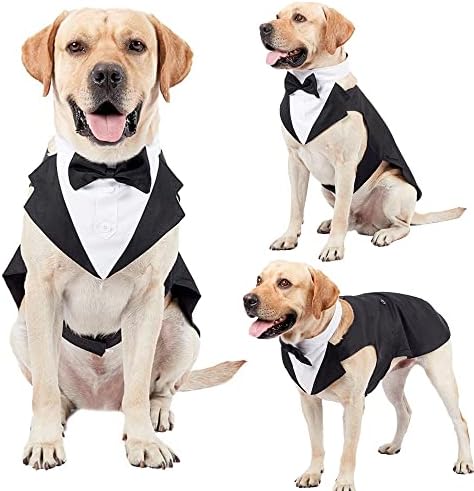 Костим за кучиња големи кучиња смокинг бандана костум 2 парчиња отстранливи, кучиња облека за облека за свадби за големи и средни кучиња,