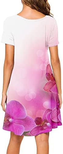 Icodod фустан женски 2023 лето кратки ракави на екипажот на вратот од екипажот, обичен замав со цвеќиња, плус фустани за големина за жени