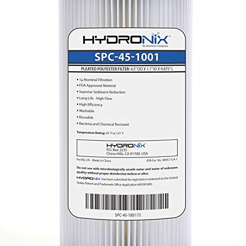 Хидроникс СПЦ-45-1001 Универзална Цела Куќа Седимент Плисиран Филтер За Вода, Перат и Еднократно, 4.5 х 10 - 1 Микрон