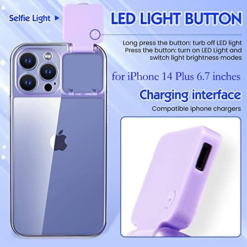Cexhg со LED селфи светлина за iPhone 14 Plus Case Light Up Case Case Compharge што може да се наполни компатибилно-живи-tik-tik tok-видео-селфи