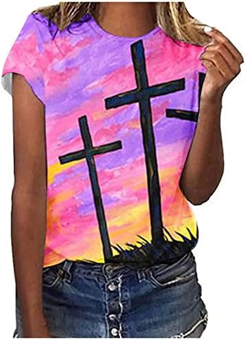 Вкрстени кошули за жени кратки ракави летни врвови новини вкрстени графички тешки обични плус големина христијанска атлетска блуза