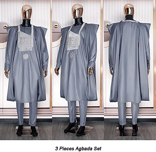 Облека за облека за африкански мажи Агбада Облека за облека со облека и панталони облеки 3 парчиња