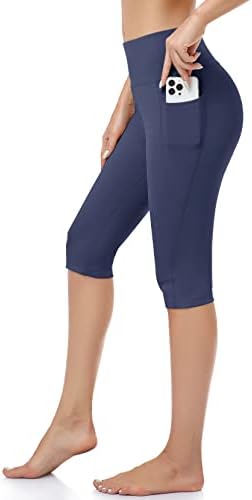 Безобразни 7 капри панталони за жени со високи половини хеланки со џебови за вежбање јога панталони