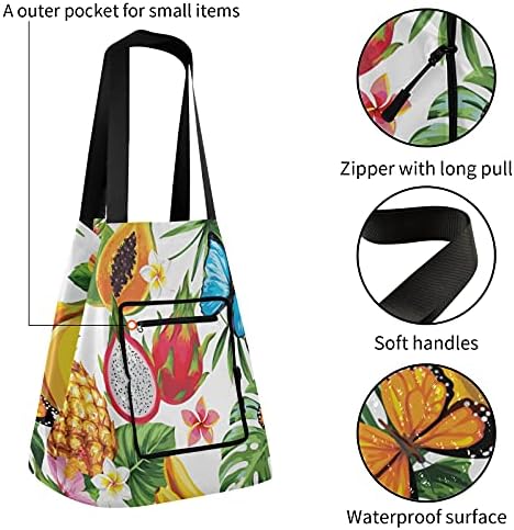 Тропски цвеќиња остава пеперутки преклопени раменици торбички торба за еднократна употреба на намирници, тешка школа торба торба за шопинг