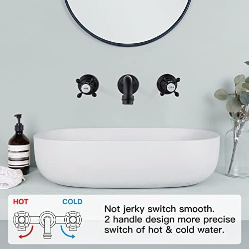 Широко распространета тапа за мијалник за бања, матна црна wallид, монтирање 3 дупки 2 вкрстени копчиња, месинг, миксер за миксери за слив