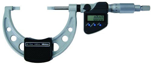 Mitutoyo 422-231 LCD Blade Micrometer, Ratchet Stop, опсег од 25-50 mm, 0,001 mm дипломирање, +/- 0,003mm точност, врв од 0,75мм