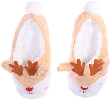 Среќен 1 пар нејасен ирвас памук памук топло затворен папучи за зимска куќа, палиња на божиќни чевли