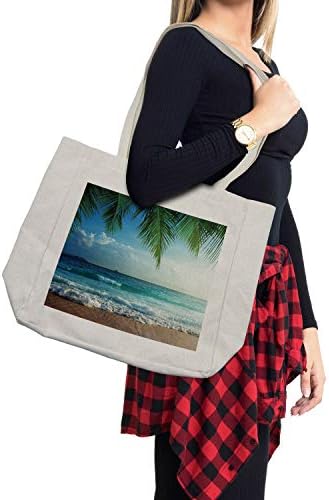 Торба за купување на океанот Амбесон, Палмс Тропски остров Бич Малдиви Фотографија Дома разгледница Патник истражувач, еколошка торба за еднократна употреба за пл