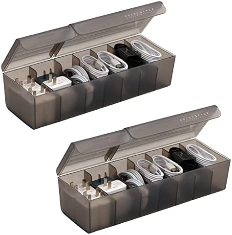 NJLJOM Пластични Кабел Организатор Кутија Со Врски И Ознаки, 2 Прегради Полнење КАБЕЛ USB Кабел, Електронски Додатоци Организатор И Складирање