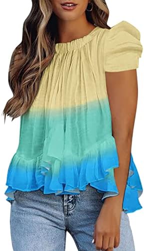 Скријте Ги Врвовите На Стомакот За Жени Мода Вратоврска Боја Печатење Рушени Блузи Со Рафли 2023 Летни Маици Со Кратки Ракави Кошули