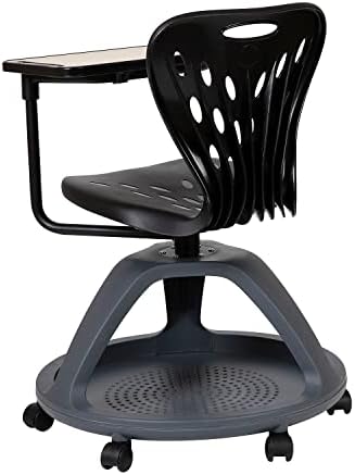 Флеш Мебел Лаикин Црн Мобилен Стол За Биро со Ротација на Таблети Од 360 Степени И Под Складирање На Седиштата Куби