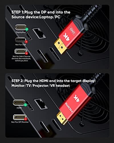 Highwings 4K DisplayPort до HDMI кабел 10ft, DP до HDMI MALE VIDEO UHD 4K@30Hz 2K@120Hz Најлон Брзин Најлон Платен ДП до HDTV уникатен