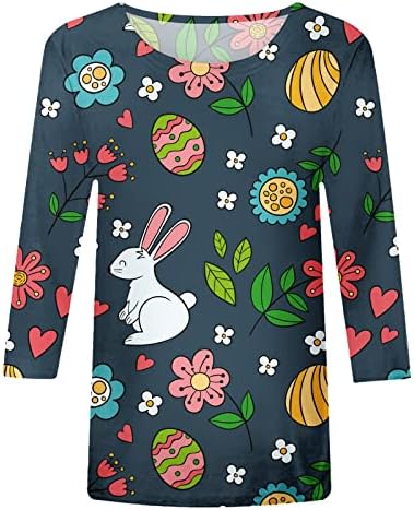 Велигденска зајаче кошула за жени 3/4 ракав симпатична кошула туника o вратот случајна пулвер лабава вклопени атлетски врвови за