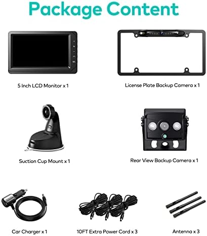 Nuoenx безжична резервна копија камера за RV, сплит екран 5 инчен HD монитор w/безжична регистарска табличка резервна камера и безжична камера
