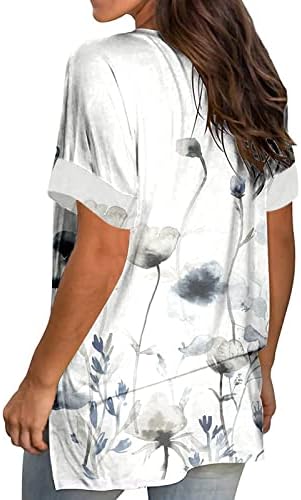 Обична маица со долги ракави, жени во пакет жени обични модни модни кратки ракави со кратки ракави, маица за печатење со цвеќиња
