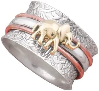Спинер прстен за жени жолт слон цврст 925 Стерлинг сребрен широк бенд Спинер прстен за жени | Рачно изработено три тон фидгетски