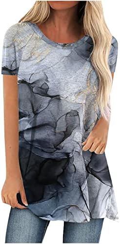 Нархбг лето женски врзани врвови за печатење во боја за жени маички со краток ракав плус големина Туника лента долга маичка