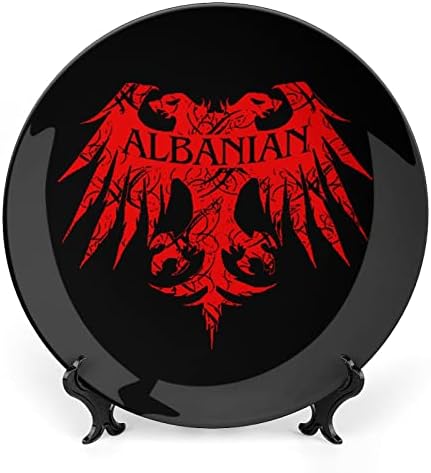 Албански орел персонализирана коска Кина Прилагодени керамички декоративни плочи Домашна тркалезна плоча со држач за приказ 10инх