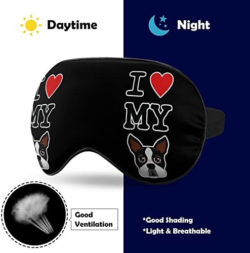 Ја сакам мојата маска за спиење во Бостон Териер Мека маска за слепи очи со прилагодлива лента за мажи жени