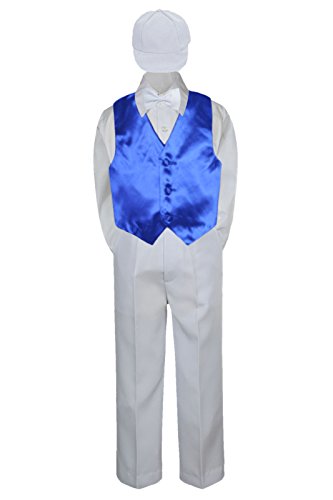 5 парчиња бебешки дете деца бели панталони шапка лак вратоврска кралско сино елек костуми сет