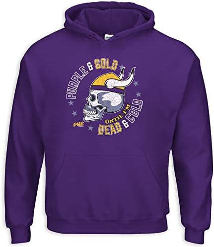 Облека со облека од Минесота Фудбал. Виолетова и злато додека не сум мртов и ладен. Виолетова маица или качулка