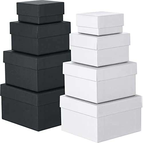 Геосар 8 Пакувајте Квадратни Кутии За Подароци Со Капаци 4 Избрани Големини Кутии За Подароци Кутии За Гнездење Бели Црни Кутии За Подароци
