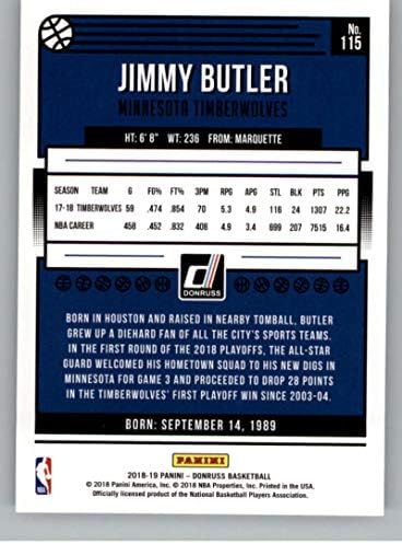 2018-19 ДОНРУС 115 Jimими Батлер Минесота Тимбервулвс во НБА кошаркарска трговска картичка