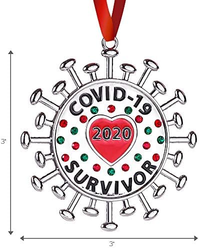 Klikel Survivor 2020 - Божиќен украс 2020 - Орнамент 2020 - Сребрен Божиќен украс 2020 - Нетајни никел плоча со црвена зелена кристали