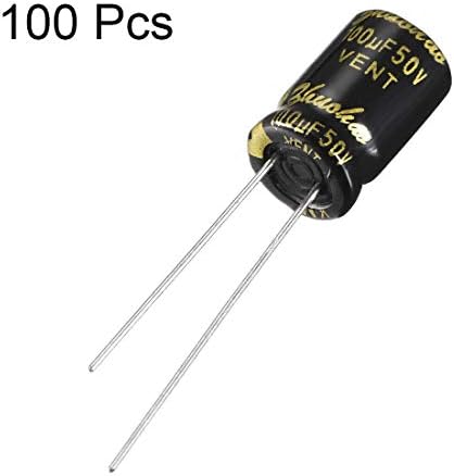 Uxcell алуминиумски радијален електролитски кондензатор со 100UF 50V 105 Целзиусови живот 2000h 8 x 12 mm црна 100 парчиња