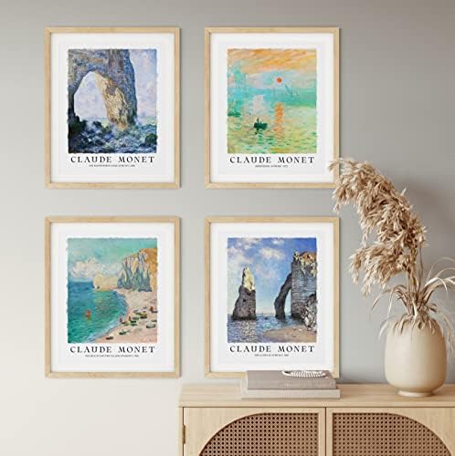 Клод Моне wallидна уметност - Моне слики од приморски сет од 4 слики на плажа на плажа разнобојни живописни простории декор/монети отпечатоци