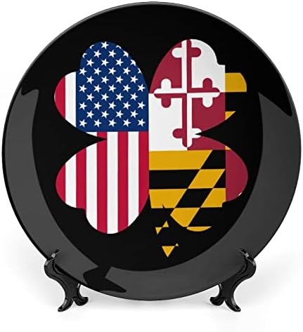 Американско Знаме На Државата Мериленд Шамрок Смешна Коска Кина Декоративна Плоча Тркалезни Керамички Плочи Занает Со Штанд За Прикажување