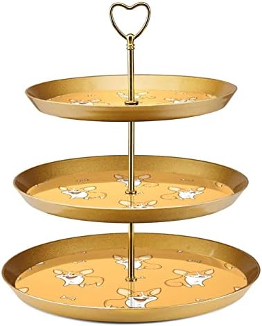 3 Ниво на штанд за кекс, смешен цртан филм Корги коски шема десерт табела за табела за сервисирање за забави за забави