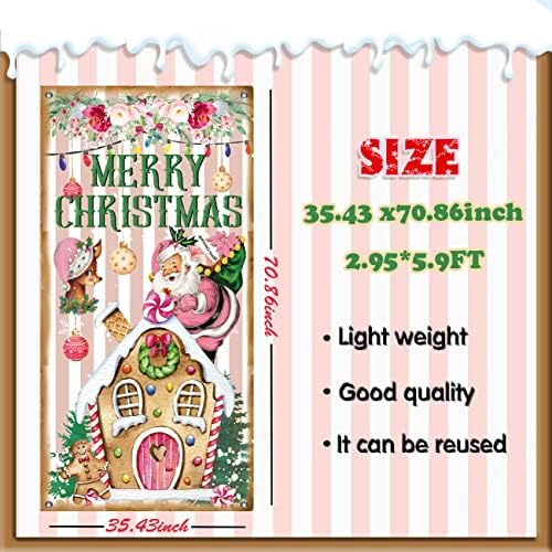 Гроздобер украси за Божиќна врата Голема розова весела Божиќна врата Покриена позадина Дедо Мраз елк джинджифилово виси банер за внатрешни