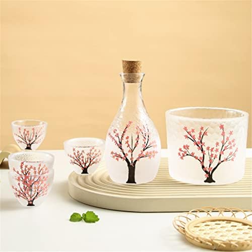 Цветовите од цреша од Lkyboa загреваат стакло вино сет за домаќинство, чаши чај чај со тегла за вино
