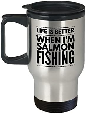 Риболов Патување Кригла-Животот Е Подобар Кога сум Лосос Риболов-Спортист Подарок Патување Кафе Кригла