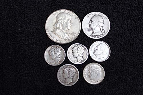1916 до 1964 Американски СРЕБРЕНИ Монети, Френклин Половина Долар, Вашингтон Квартал, Рузвелт И Меркур Димес - 7 Монети Во Ред И Подобро