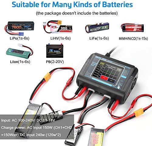 LIPO Charger Battery Charger Dual Balance Screen RC Charger Diestion AC150W DC240W 10A T240 DUO FOR1-6S Li-Ion Life LIHV 1-15S NICD NIMH PB