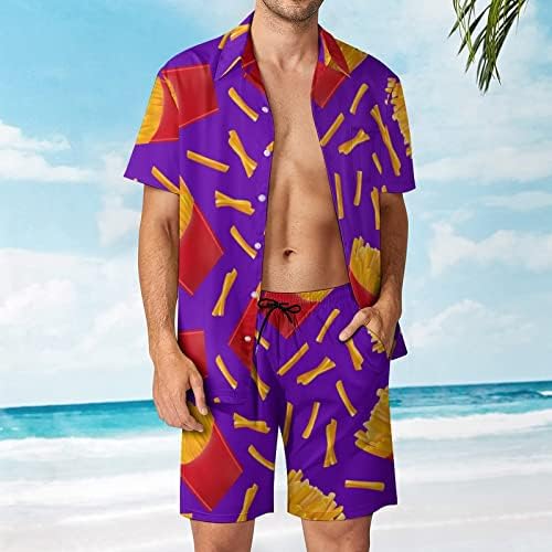 3Д помфрит мажи 2 парчиња хавајски сет копче-долу кошули со кратки ракави, панталони за плажа лабави вклопени манкети