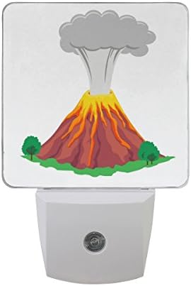 Наинл сет од 2 цртан филм активен вулкан што еруптира со гас на белиот автоматски сензор LED самрак до зори ноќен светлосен приклучок во затворен