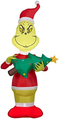 5,5 стапки. Висок Божиќен надувување зелен Божиќен лик облечен во Дедо Мраз, која држи новогодишна елка во затворено/отворено декорација на одмор